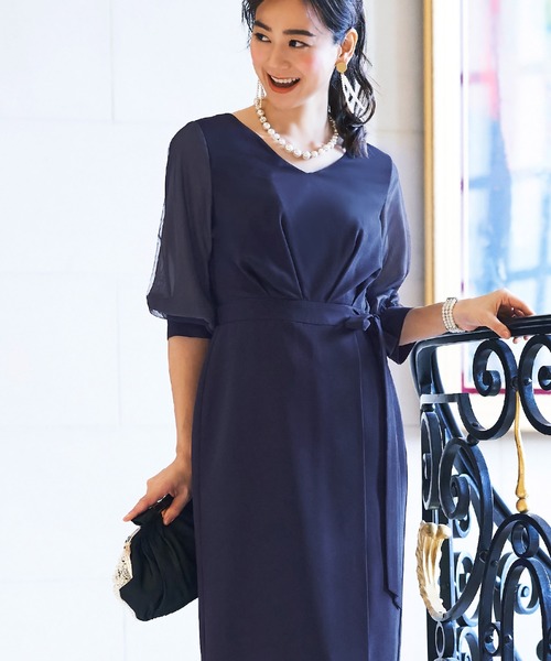「RUIRUE BOUTIQUE」 7分袖ワンピース M ブラック レディースの画像