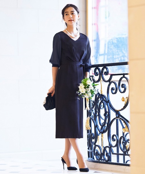 「RUIRUE BOUTIQUE」 7分袖ワンピース M ブラック レディースの画像