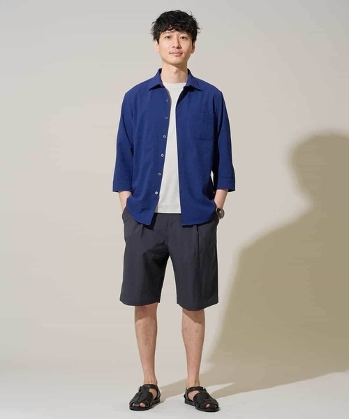 シャツ 「イージーケア/洗濯機で洗える/毛玉になりにくい/ストレッチ」メッシュシアサッカーシチブソデシャツ メンズの画像