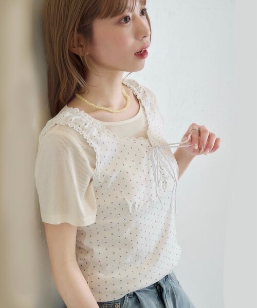 tシャツ ドットタンクレイヤードTee レディースの画像