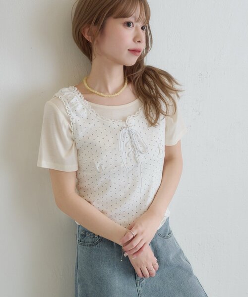 tシャツ ドットタンクレイヤードTee レディースの画像