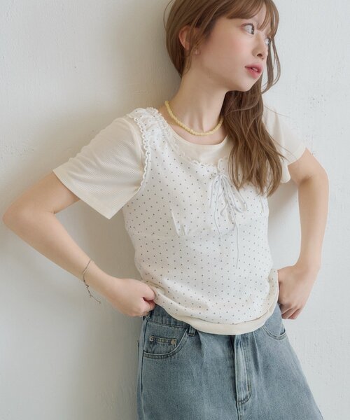 tシャツ ドットタンクレイヤードTee レディースの画像