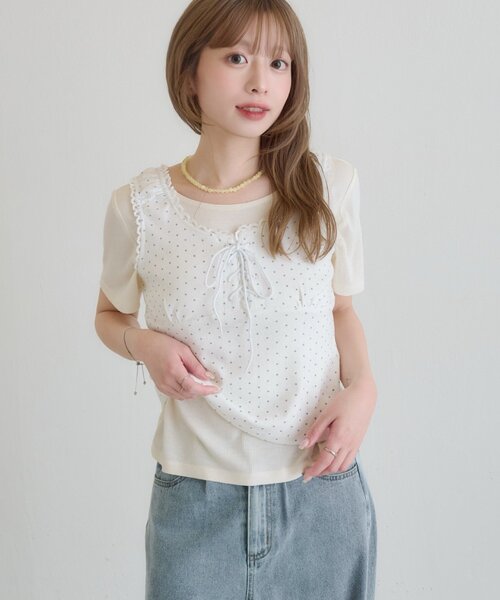 tシャツ ドットタンクレイヤードTee レディースの画像