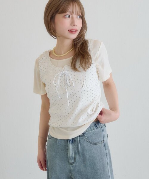 tシャツ ドットタンクレイヤードTee レディースの画像