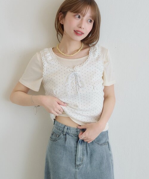 tシャツ ドットタンクレイヤードTee レディースの画像