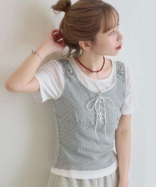 tシャツ ドットタンクレイヤードTee レディースの画像