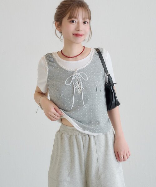 tシャツ ドットタンクレイヤードTee レディースの画像