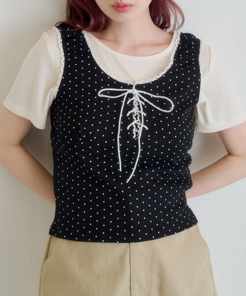 tシャツ ドットタンクレイヤードTee レディースの画像