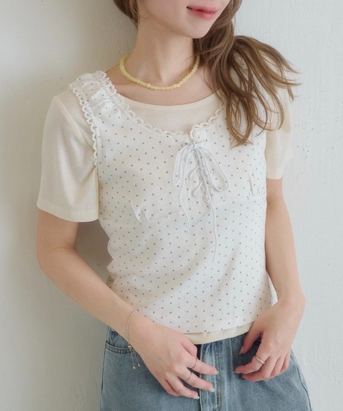 tシャツ ドットタンクレイヤードTee レディースの画像