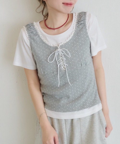 tシャツ ドットタンクレイヤードTee レディースの画像