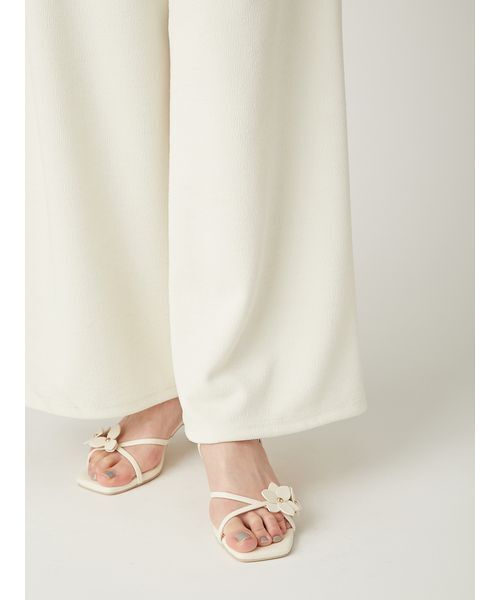 ワイドパンツ パンツ ハイウエストカットソーワイドパンツ／ウォッシャブル レディースの画像