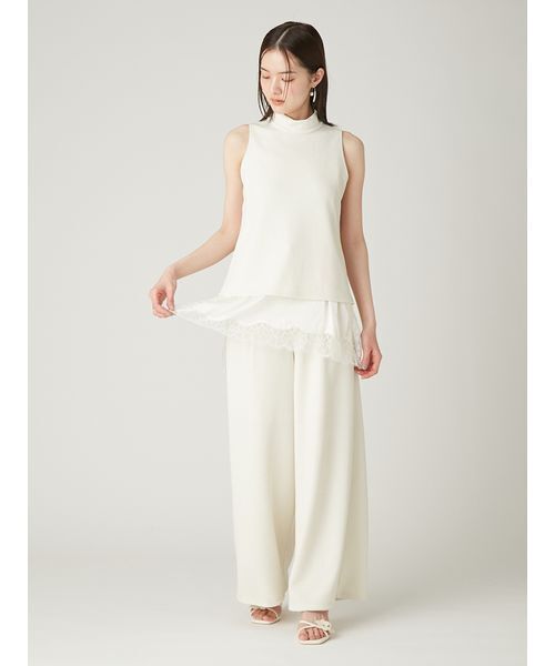 ワイドパンツ パンツ ハイウエストカットソーワイドパンツ／ウォッシャブル レディースの画像