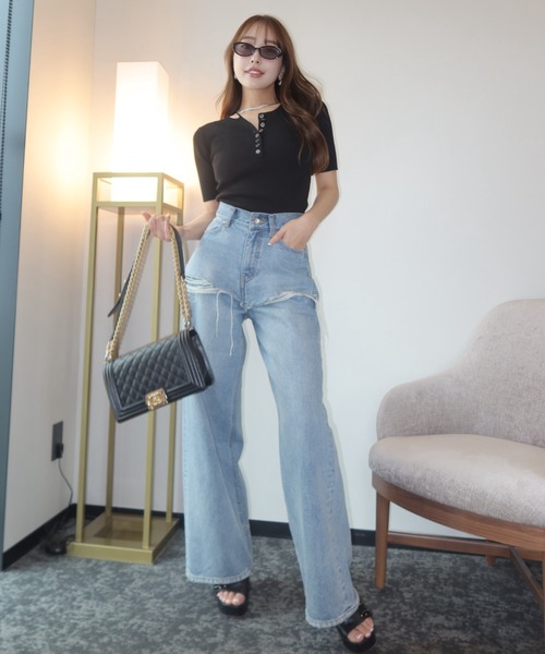 JOSE MOON ハーフスリーブリブニット JOSE MOON（ジョゼムーン） ニット セーター HALF SLEEVE RIB KNIT