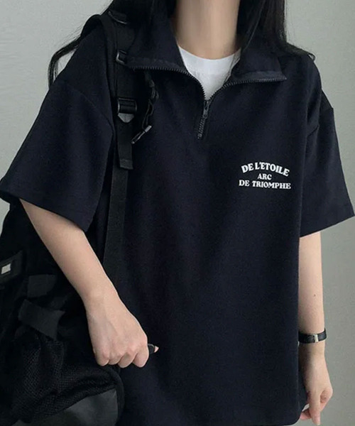 tシャツ 半袖 ハーフジップ プルオーバー 半袖トップス レディース