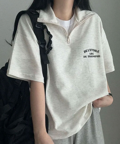 tシャツ 半袖 ハーフジップ プルオーバー 半袖トップス レディース