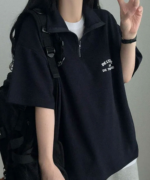 tシャツ 半袖 ハーフジップ プルオーバー 半袖トップス レディース