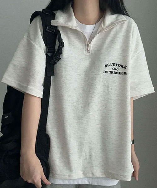 tシャツ 半袖 ハーフジップ プルオーバー 半袖トップス レディース