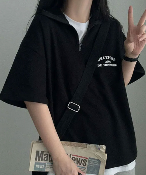 tシャツ 半袖 ハーフジップ プルオーバー 半袖トップス レディース