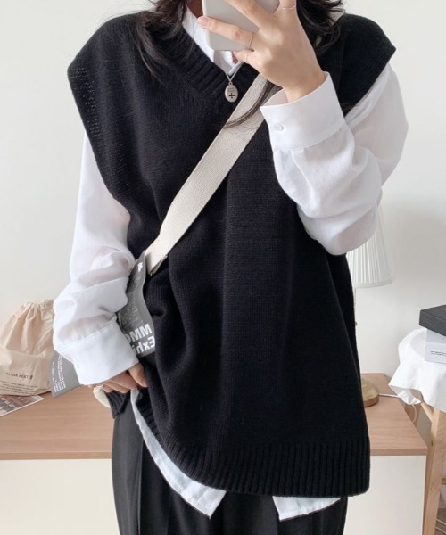 【新品未使用】MIREPOIX オーバーシルエットベスト ブラック by muni:r ベスト ジレ シーズン ユニセックス オーバー