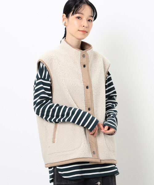 ベスト ジレ 「リバーシブル」フェイクムートン・ボア　ベスト レディース ベスト ジレ 「リバーシブル」フェイクムートン・ボア ベスト
