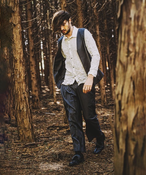 ショートシャツ サッカー 小紋プリント 半袖ショートポイントカラースクエア