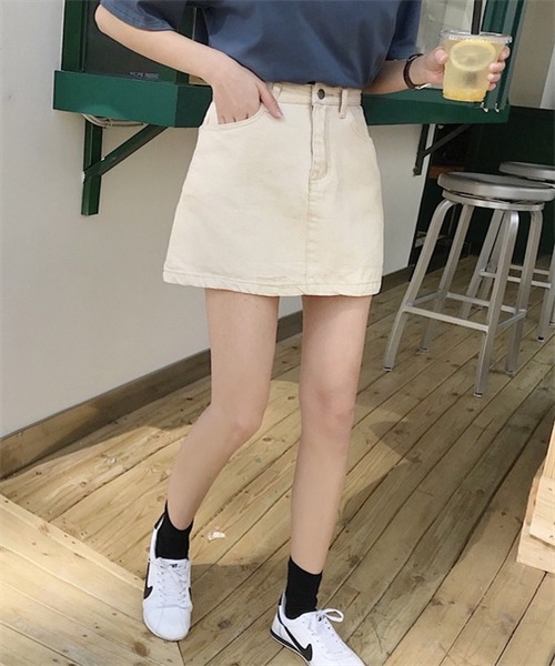 セール】スターワッペンデニムミニスカパン（デニムスカート