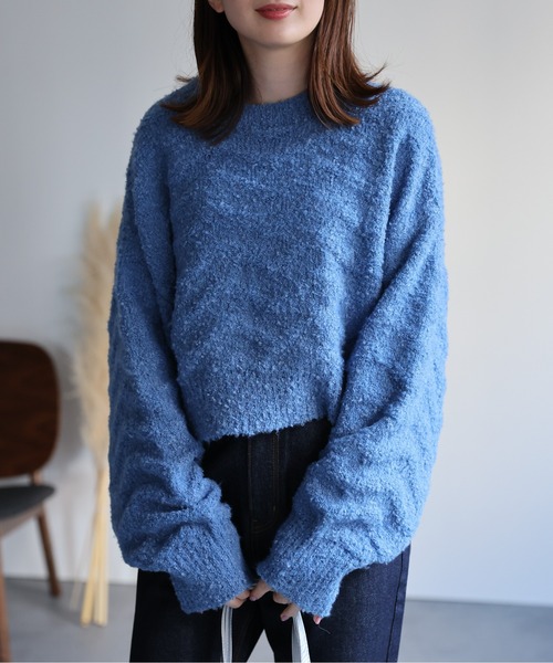 sakishimatokyo ニット セーター ループヤーン波柄クロップド丈 プル