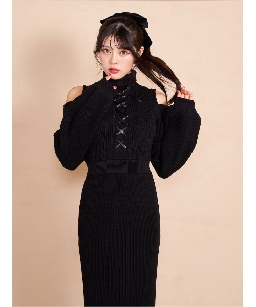 Darich ワンピース レースアップケーブルニットロングワンピース  