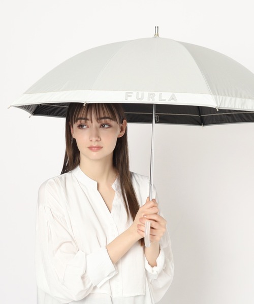FURLA フルラ 晴雨兼用 長傘 日傘 カラーブロック&ロゴアップリケ 黒白 日傘】フルラ (FURLA) カラーブロック＆ロゴアップリケ 1級遮光