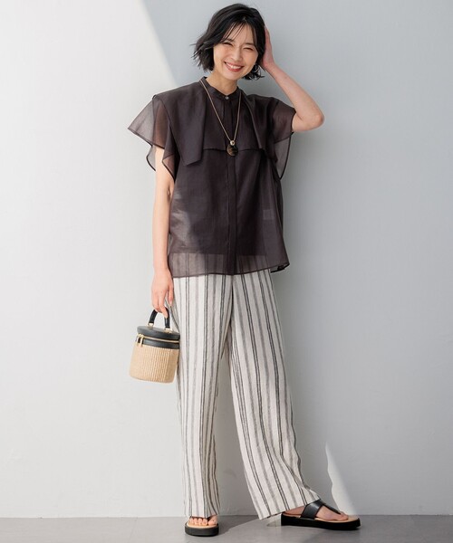 23区リネンストライプ ワイド パンツ 洗える】リネンストライプ ワイド パンツ / 23区 | ファッション