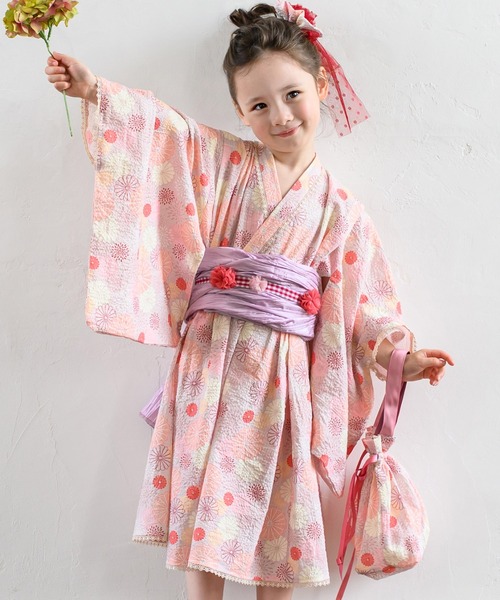 【新品未使用】浴衣ドレス3点セット 子供 キッズ panpantutu 浴衣 浴衣ドレス3点セット（浴衣＋帯＋ポンポン