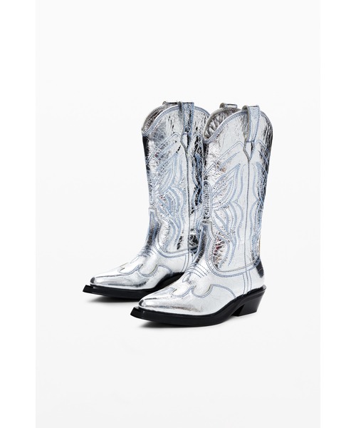 ブーツ JOLENECOWBOYブーツミドルハーフ レトロシルバー レディース