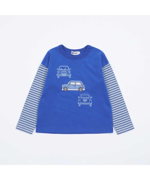 KP BOY（ケーピーボーイ） tシャツ 車モチーフの袖ボーダー長袖T