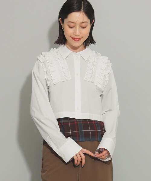 セットアップ BEAMS Ray シャツ クロップドシャツ フリルブレード ブラウス トップス