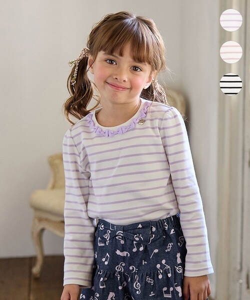 ANY（エニィ） tシャツ リボン×ボーダー長袖Tシャツ キッズ 子供服