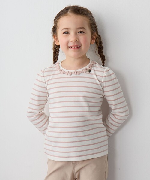 ANY（エニィ） tシャツ リボン×ボーダー長袖Tシャツ キッズ 子供服
