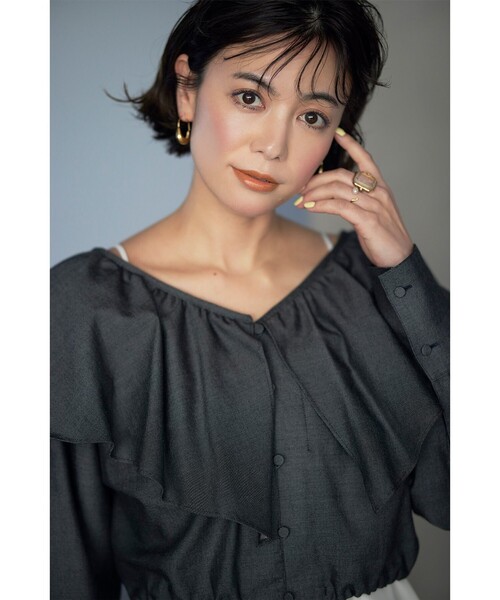 ブラウス シャツ シャンブレー ラッフル ブラウス（uncrave WHITE） レディース uncrave ブラウス シャツ シャンブレー ラッフル ブラウス