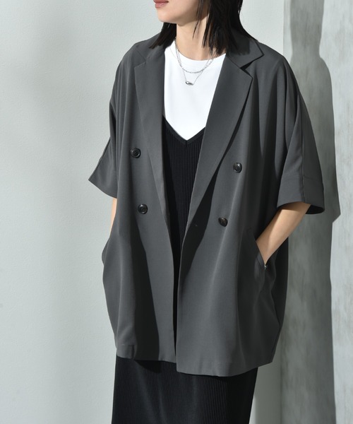 美品☆JOURNAL STANDARD ブラック テーラードジャケット 半袖 INTERPLANET（インタープラネット） ジャケット テーラードジャケット