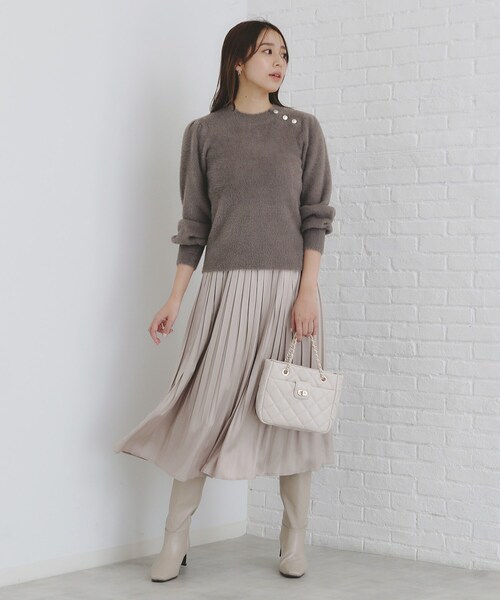 【hima】andequal ゴールドボタンパフスリーブニット　ボルドー 新品タグ付き Andequal gold button puff sleeve knit ゴールドボタン