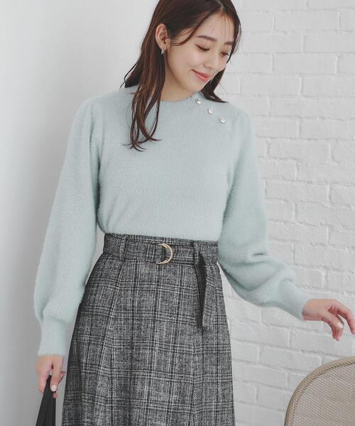 【hima】andequal ゴールドボタンパフスリーブニット　ボルドー 新品タグ付き Andequal gold button puff sleeve knit ゴールドボタン