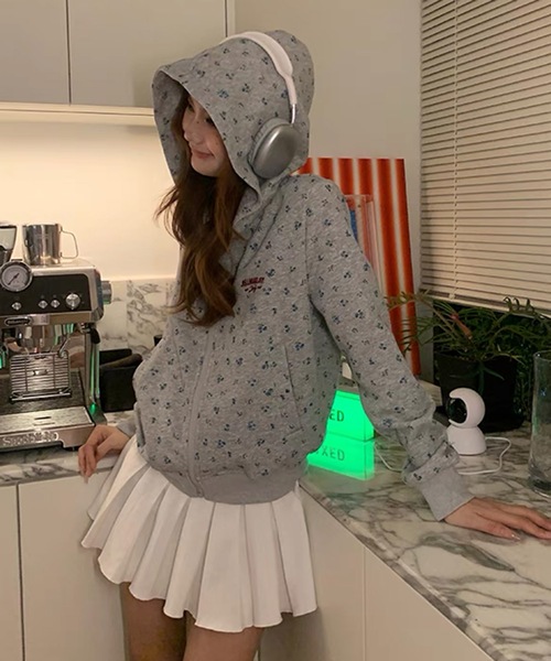 LACーVERT コート アウター フラワープリント小花柄ダブルジップ