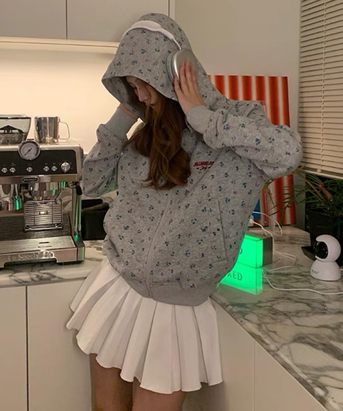 coco 中古 ピージージー PGG レディース フルジップアウター 00(XS) 紺×白 総柄 ダブルジップ 小さいサイズ coco 中古 ピージージー PGG レディース フルジップアウター 00
