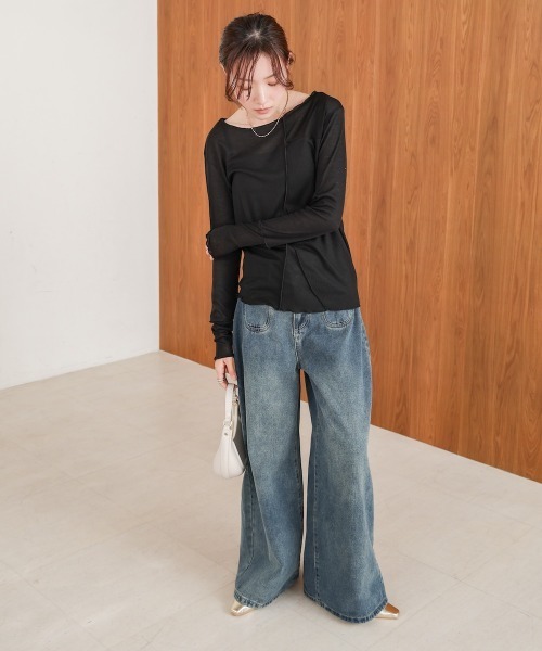 ジーンズ デニム デニムパンツ 「M・Lサイズ展開」ハイウエストラウンドポケット ルーズデニムパンツ レディース | BAB | 14