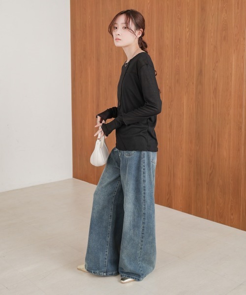 ジーンズ デニム デニムパンツ 「M・Lサイズ展開」ハイウエストラウンドポケット ルーズデニムパンツ レディース | BAB | 16