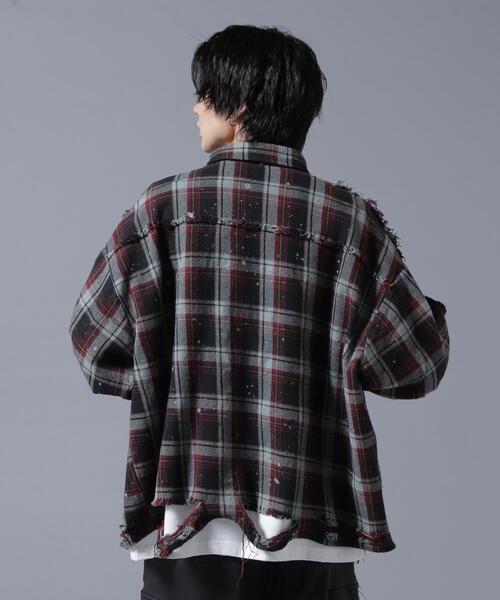 ダンケシェーン ダメージチェックシャツ DankeSchon/ダンケシェーン/PIGMENT DAMAGE FLANNEL CHECK LONG