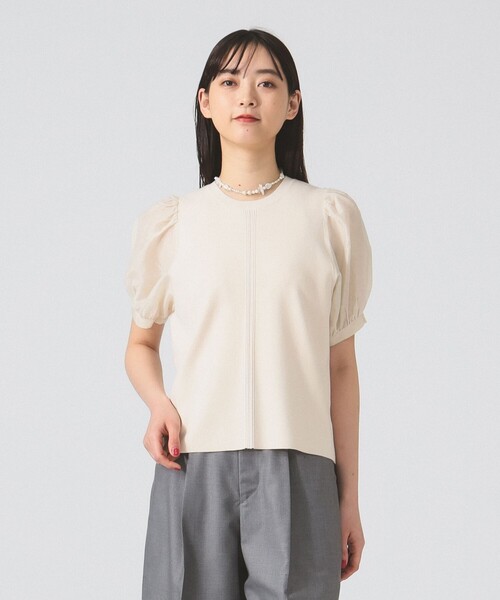 EFFE BEAMS アルパカウール ボリュームスリーブ ニット ホワイト EFFE BEAMS（エッフェ ビームス）ブライトモヘア プルオーバー
