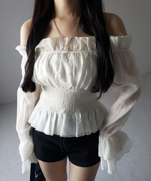 Me♡shéller 2wayオフショルフリルブラウス 美品 sheller シェリエ 2way オフショルフリルブラウス ブラック