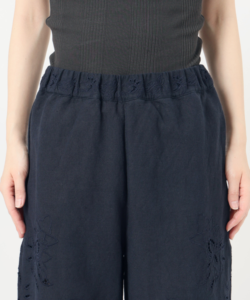 IENA パンツ コットンリネンカットワークレース イージーパンツ
