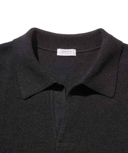 美品 crepuscule Moss Stitch Polo サイズ1 ブラック crepuscule (クレプスキュール) Moss Stitch Polo / モスステッチポロ