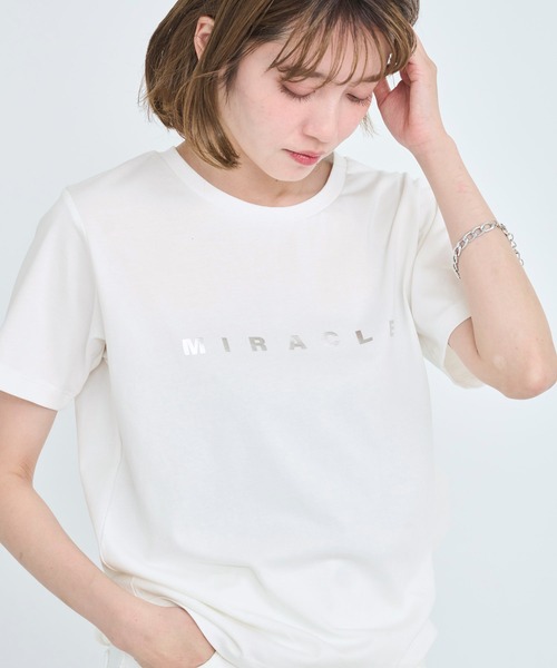 tシャツ Flocked-print Abstract Jewelry Cropped T-shirt / Tシャツ レディース WEB限定】〈手洗い可能〉フラワー 箔 プリント ロゴ TEE （T